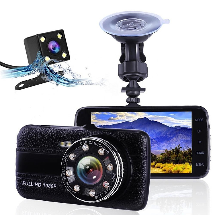 Camera hành trình ô tô Ontek T004 Full HD 1080P - Màn hình 4 inch, Hỗ trợ 8 LED ( Gồm Cam trước & Cam sau ) - Hàng nhập khẩu