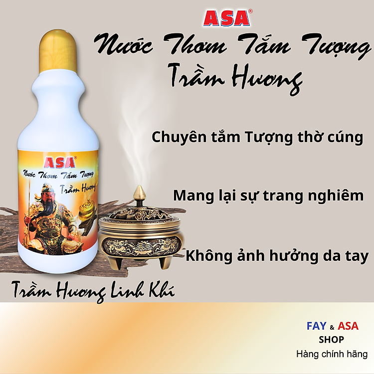 Nước thơm tắm tượng ASA Trầm Hương 350ml - Lau tượng Phật, lau bàn thờ, tẩy uế, tăng tài lộc