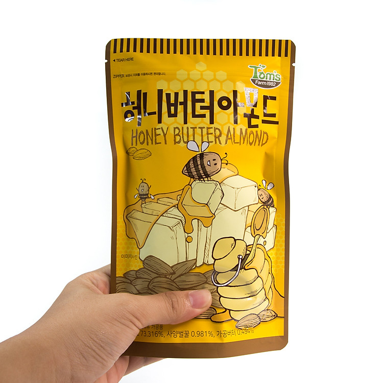 Hạt Hạnh Nhân Tẩm Bơ Mật Ong Tom's Farm tặng kèm gói hạt dẻ cười PocPoc