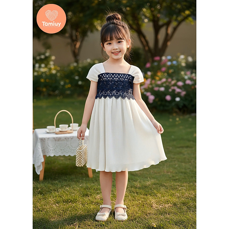 Đầm Bé Gái Dáng Xòe Phối Ren TAMIUY, Đi Tiệc Đi Chơi (4 Màu) Size 2-12