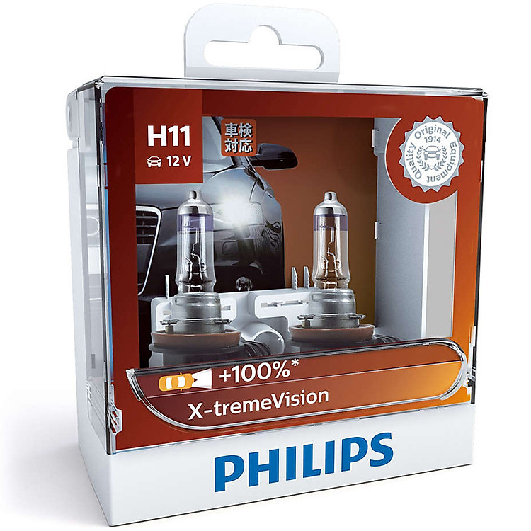Hộp 2 Bóng Đèn Pha Xe Hơi Philips X-tremeVision + 100% H11 12362XVS2 12V 55W 3500K- Hàng Chính Hãng