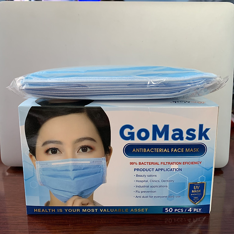 Khẩu trang y tế Kháng Khuẩn 4 lớp Go Mask. Đầy đủ giấy tờ, có thể dùng trong nha khoa, thẩm mỹ, nơi công cộng. An toàn, tiện lợi mọi lúc mọi nơi. Size người lớn.