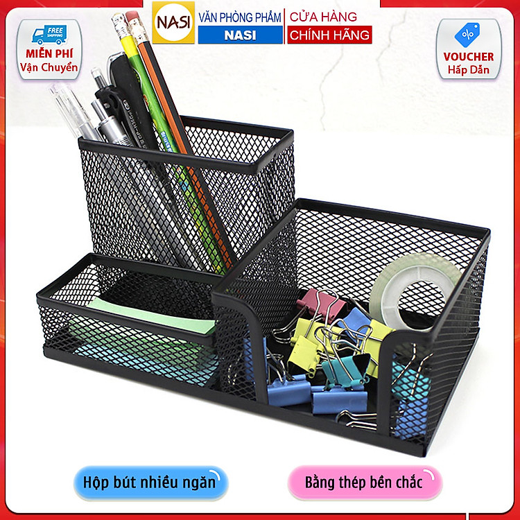 Hộp đựng bút để bàn NASI NS15 nhiều ngăn bằng thép sơn tĩnh điện
