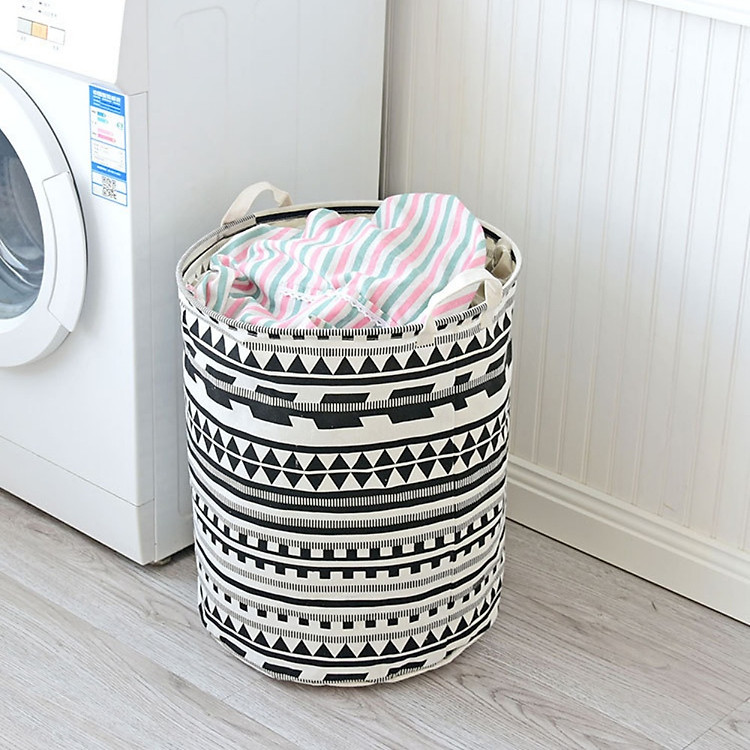 Giỏ sọt canvas cỡ lớn phong cách Zakka, Bohemian vải chống thấm đựng đồ giặt, quần áo bẩn, giỏ đựng đồ chơi đồ dùng đa năng sang trọng- Hàng chính hãng