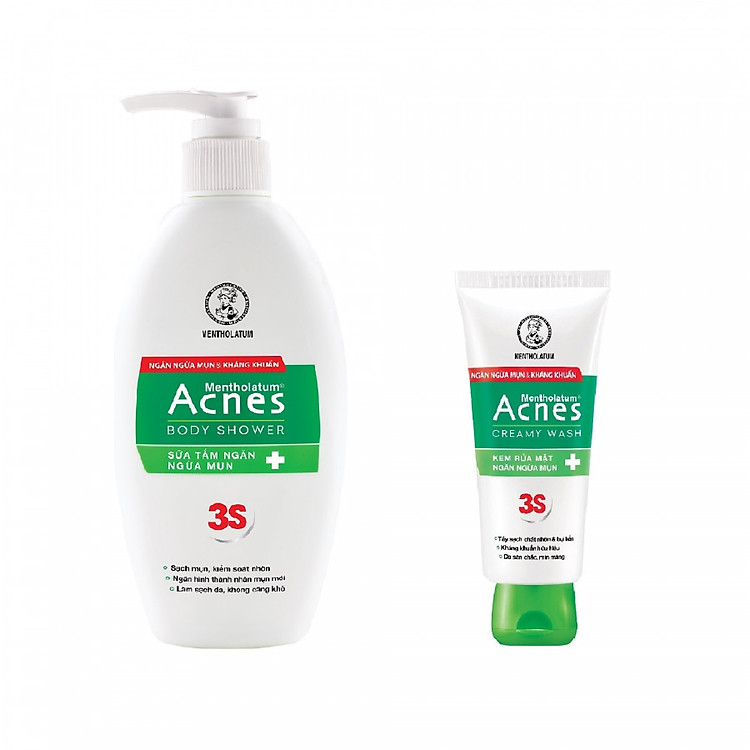 Combo Sữa Tắm Ngăn Ngừa Mụn Acnes Body Shower (180g) + Kem Rửa Mặt Acnes Creamy Wash (25g)