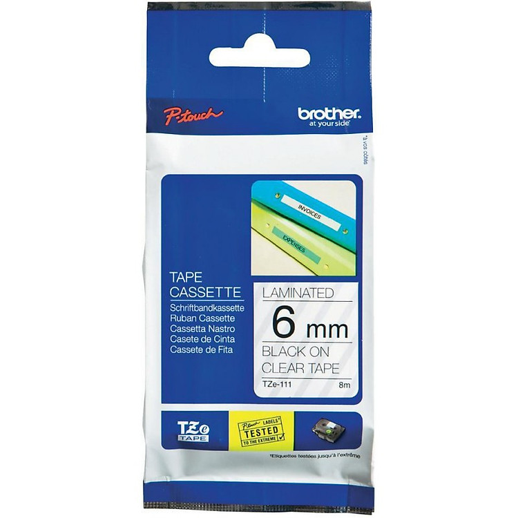 Nhãn In Tiêu Chuẩn TZE Brother Tze-111 Chữ đen trên nền trong 6mm - Chính hãng