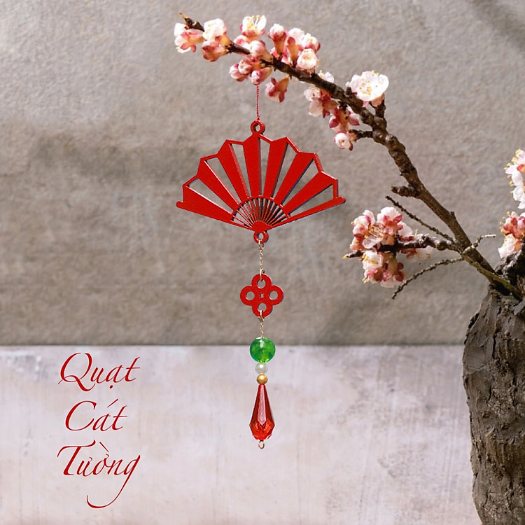 Phụ kiện handmade dây trang trí Tết quạt Cát Tường (sắc đỏ son may mắn) - Ảnh 6