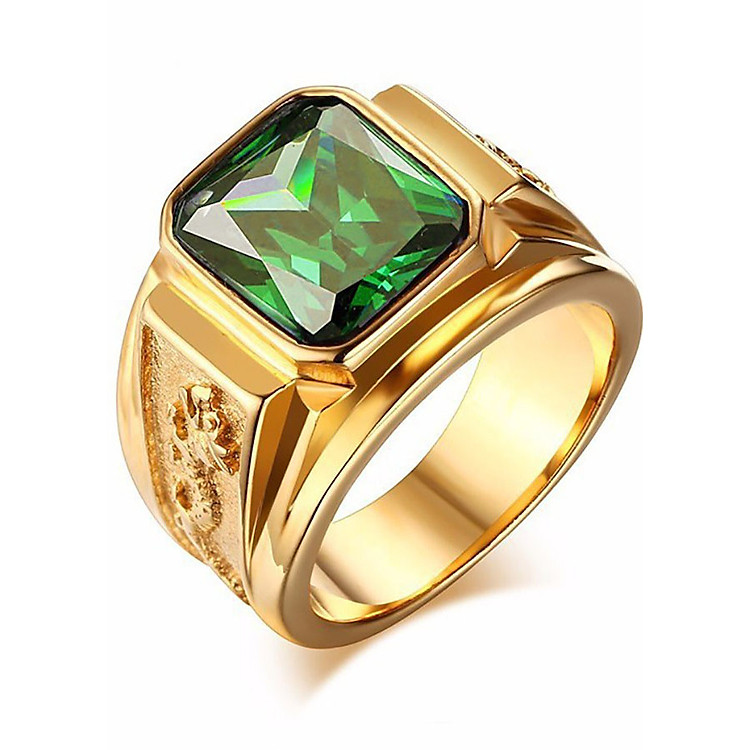Nhẫn nam quân đội Mỹ mạ Vàng 24k mặt đá Xanh Lá N3