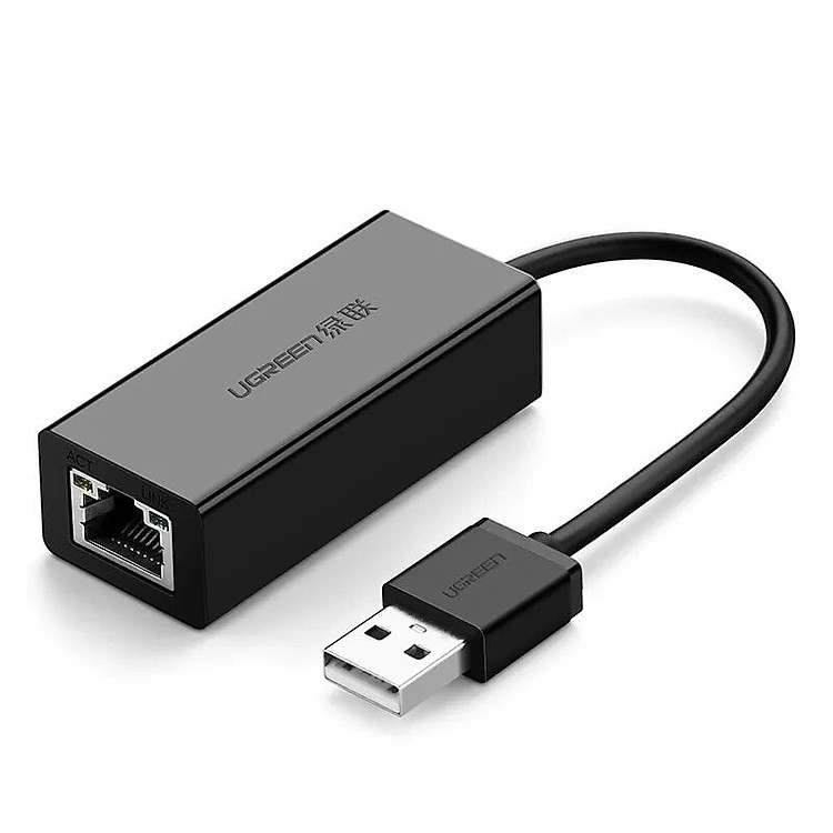 Cáp chuyển đổi USB 2.0 sang cổng LAN RJ45 tốc độ 100Mbps vỏ nhựa 10CM màu Đen Ugreen 110TH20254CR Hàng chính hãng