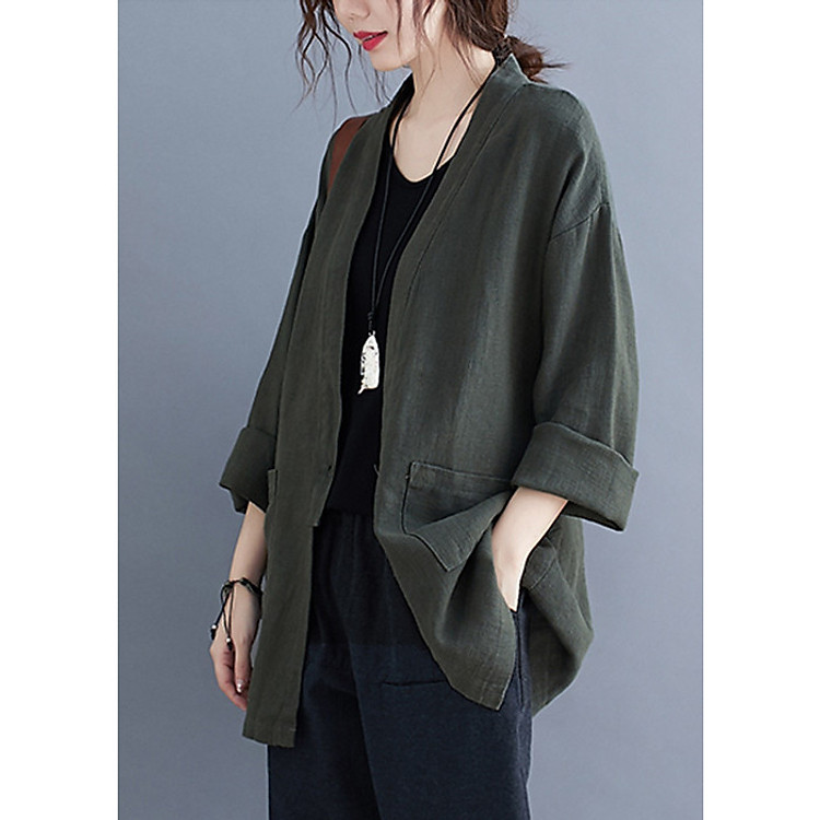 Áo khoác linen nữ 1 lớp dáng dài LAHstore, thời trang phong cách Nhật Bản