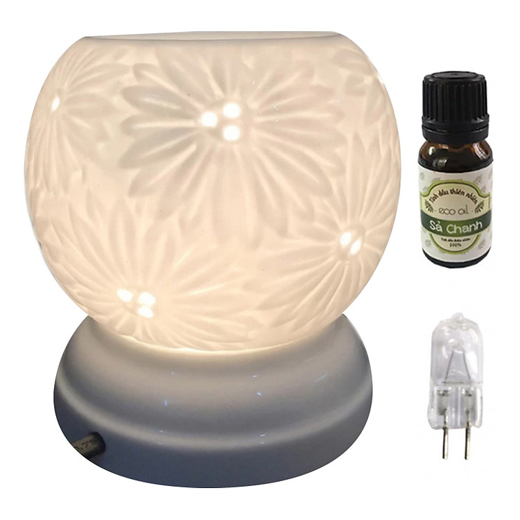 Combo tinh dầu sả chanh Eco oil 10ml cùng đèn xông tinh dầu MNB21 và 1 bóng đèn