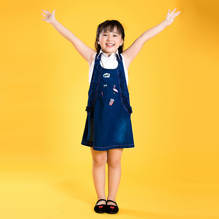 Yếm Đầm Bé Gái V.T.A.Kids 28061208 Xanh Jean Đậm
