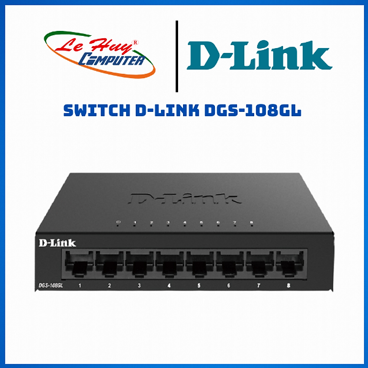 Bộ Chia Mạng Switch D-Link DGS-108GL 8 Cổng RJ45 10/100/1000Mbps Vỏ Kim Loại - Hàng Chính Hãng