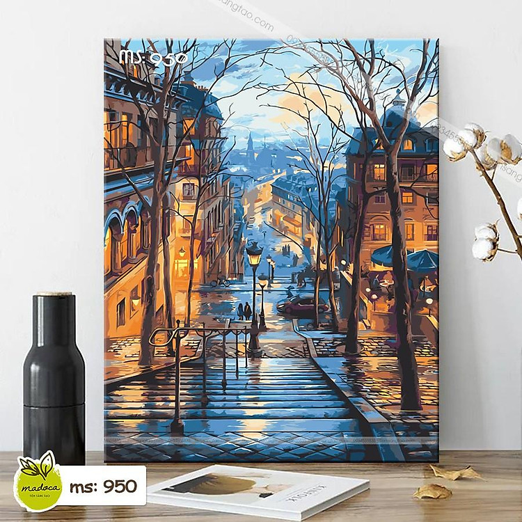 Tranh tô màu 40x50cm có khung Phố Cũ T950