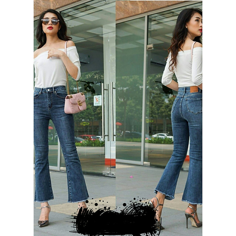 quần jean 9 tấc ống loe màu xanh đậm ws16