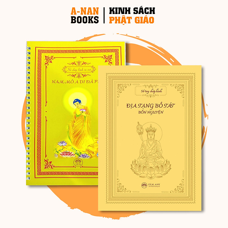 Sách - Combo Vở Sổ Chép Kinh Địa Tạng in mờ cao cấp và sổ chép Hồng Danh Phật in chữ mờ cao cấp (TẶNG BÚT) - Anan Books