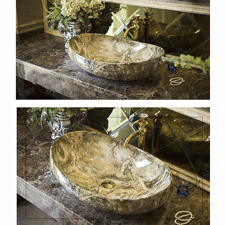 Chậu rửa lavabo gốm sứ nghệ thuật LAV004– Tạo hình bầu dục độc đáo