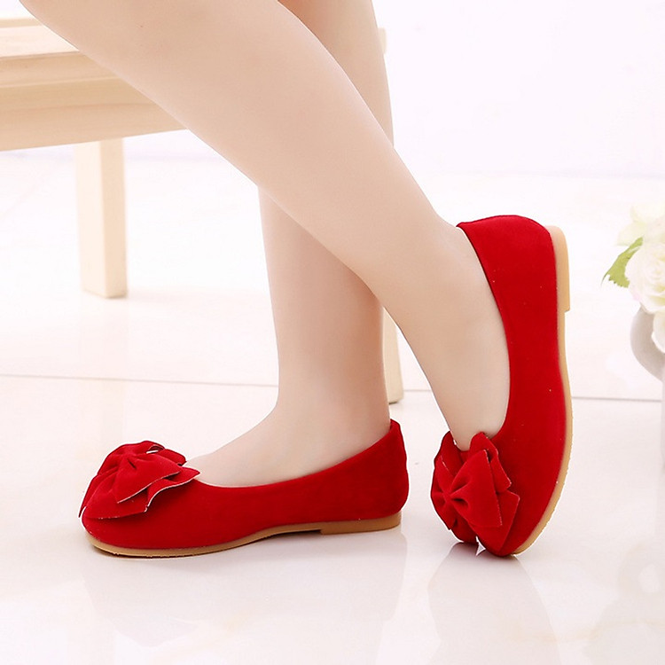 Giày búp bê nhung đính nơ êm chân cho bé từ 5-14 tuổi