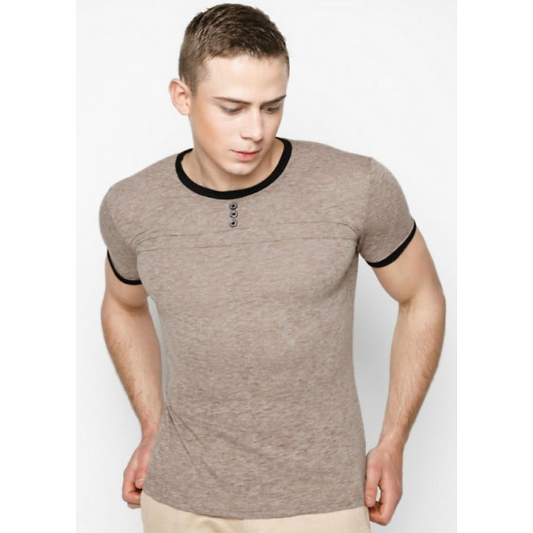 Áo Thun Nam Cổ Tròn Đóng Nút 4 - Nâu Đất