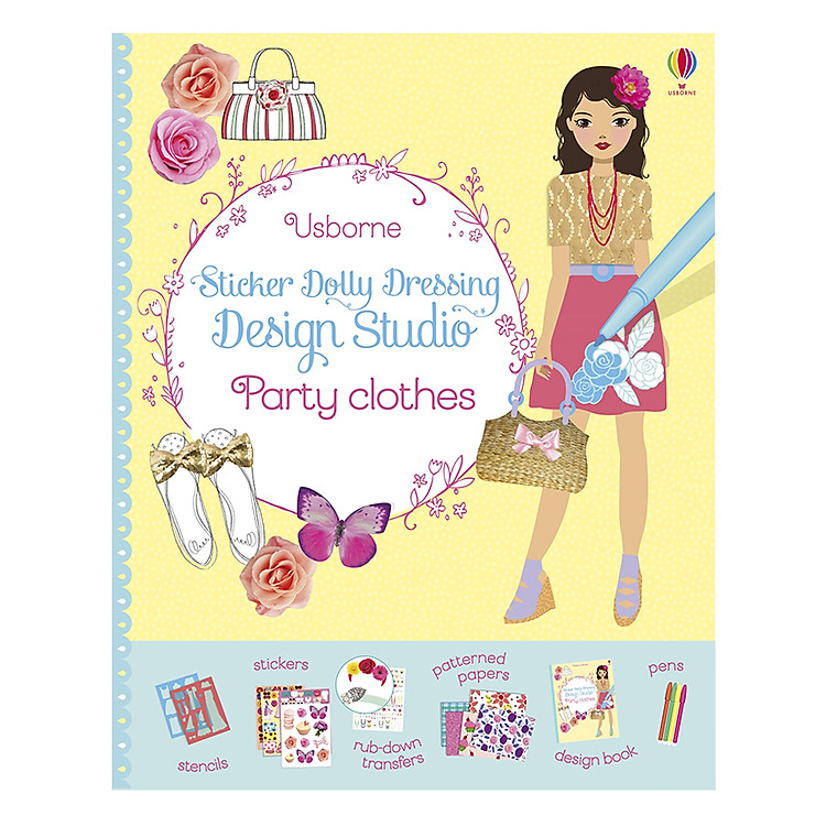 Sách Usborne Sticker Dolly Dressing Design Studio Party Clothes
