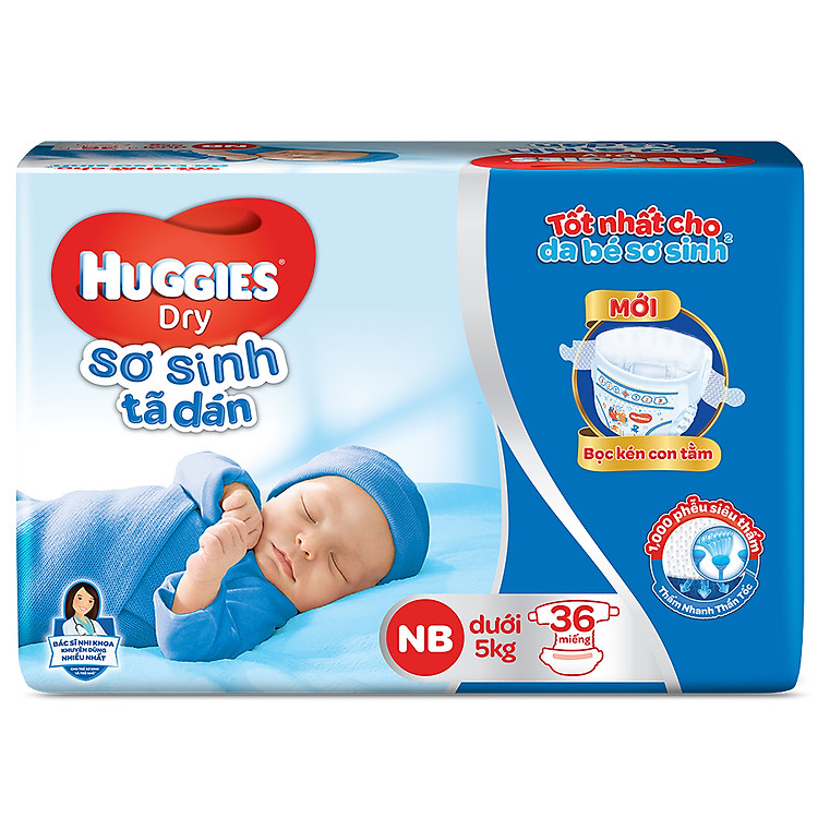 Tã Dán Sơ Sinh Huggies Dry Newborn NB36 (36 Miếng) - Bao Bì Mới
