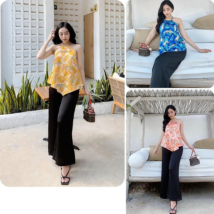 Set bộ yếm, set yếm nữ chất phi cao cấp hoạ tiết sang trọng 3 màu S-52