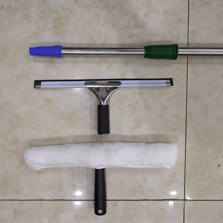 Bộ dụng cụ lau kính inox, tay gặt kính inox 25cm, bông gạt kính inox 35cm Bodoca