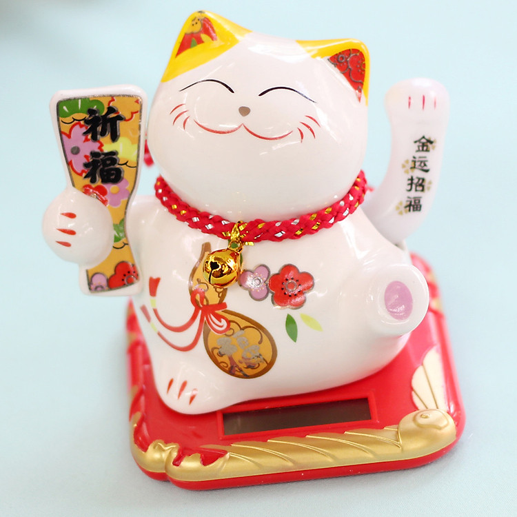 Mèo Thần tài Vẫy tay sứ Năng lượng ánh sáng 10cm