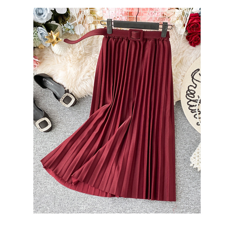 Chân váy xếp ly dáng dài có đai chất vải không nhăn Free size (VAY36)