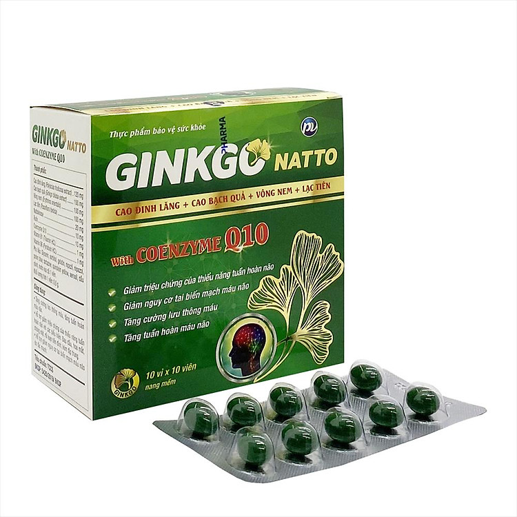 Viên bổ não Ginkgo Natto PV Hộp 100 viên - Tăng cường lưu thông máu, tuần hoàn máu não
