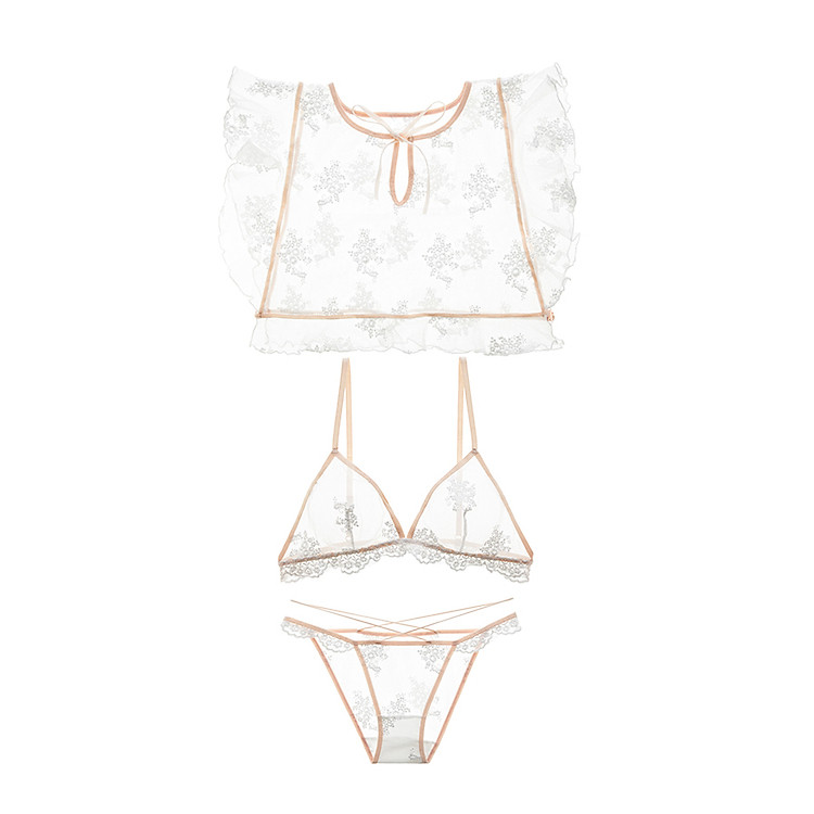 Bộ đồ lót nữ bralette phối áo ren cao cấp 074 - Trắng - Free size