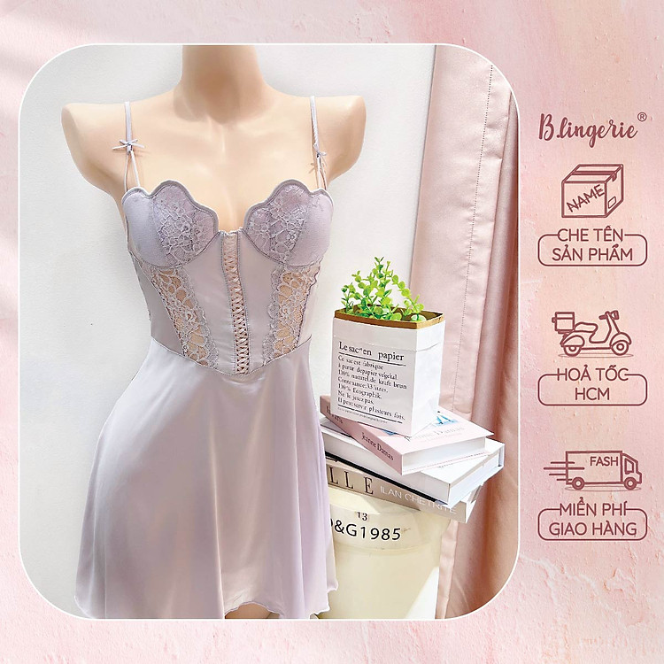 Váy Ngủ Trơn Đan Dây (Không kèm áo choàng) - B.Lingerie