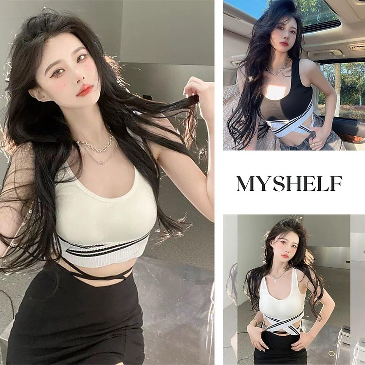 M32. Áo bra tập đan vạt cá tính, áo 2 dây croptop sẵn đệm ngực cá tính sang chảnh (có sẵn - miễn ship)