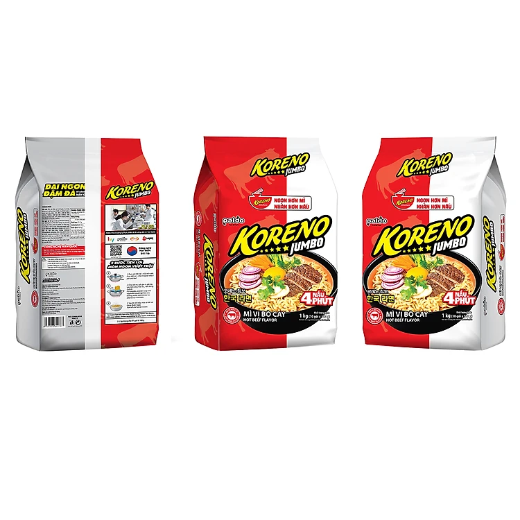 Thùng 10 Lốc Mì Vị Bò cay Koreno Jumbo 1kg