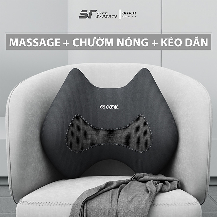 Gối Tựa Lưng Massage Túi Khí Kéo Dãn,Tích Hợp Chườm Nóng Công Thái Học, Giảm Đau Cột Sống - Sairui