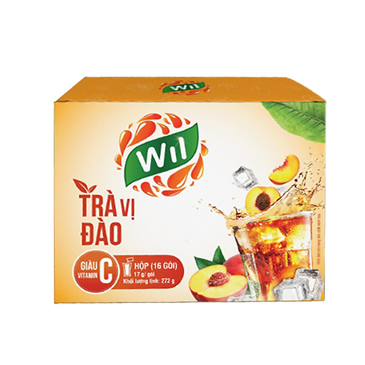 Trà hòa tan vị đào Wil pha chế đồ uống bổ sung vitamin C giải khát 196g (14 gói x 14g/gói)
