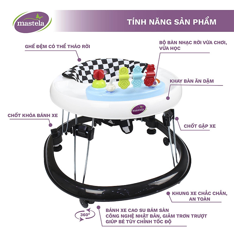 Xe tròn tập đi có nhạc Mastela W2002 - Hồng Chính hãng Ưu đãi - Hình ảnh 3