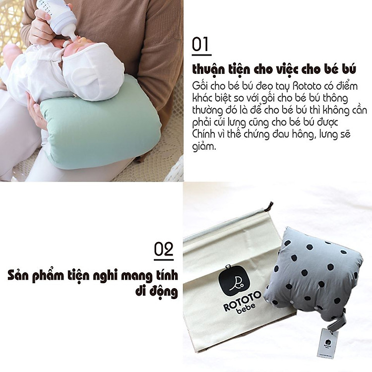 Gối bú kê tay Rototo Bebe - Xanh Chính hãng Tiết kiệm - Hình ảnh 3