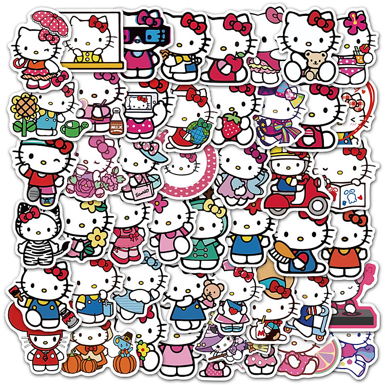 Sticker 50 miếng hình dán Hello Kitty setB