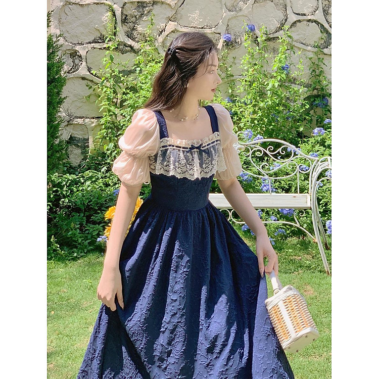 SHUANGYAN Trà nghỉ kiểu Pháp váy công chúa mùa hè phong cách cung đình phục cổ nhỏ tươi tắn mối tình đầu váy tiên siêu tiên sen thiết kế váy dài