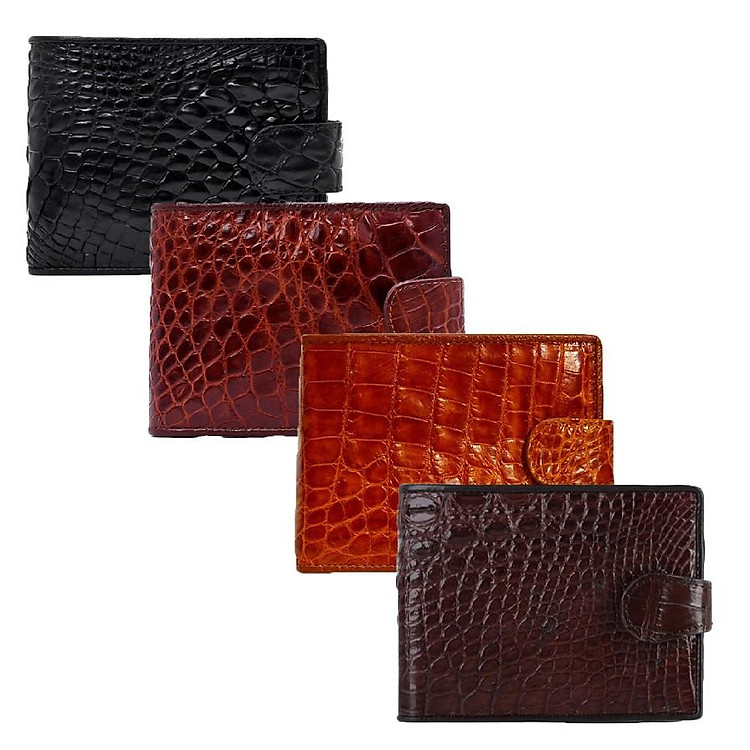 HC2216-17-18-44 - Bóp nam Huy Hoàng da cá sấu nút bấm màu đen, nâu đỏ, vàngbò, nâu đất