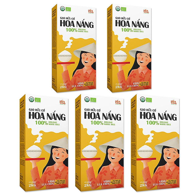 Combo 5 hộp Gạo Hữu Cơ Hoa Nắng - Vàng Lúa Chín 2kg