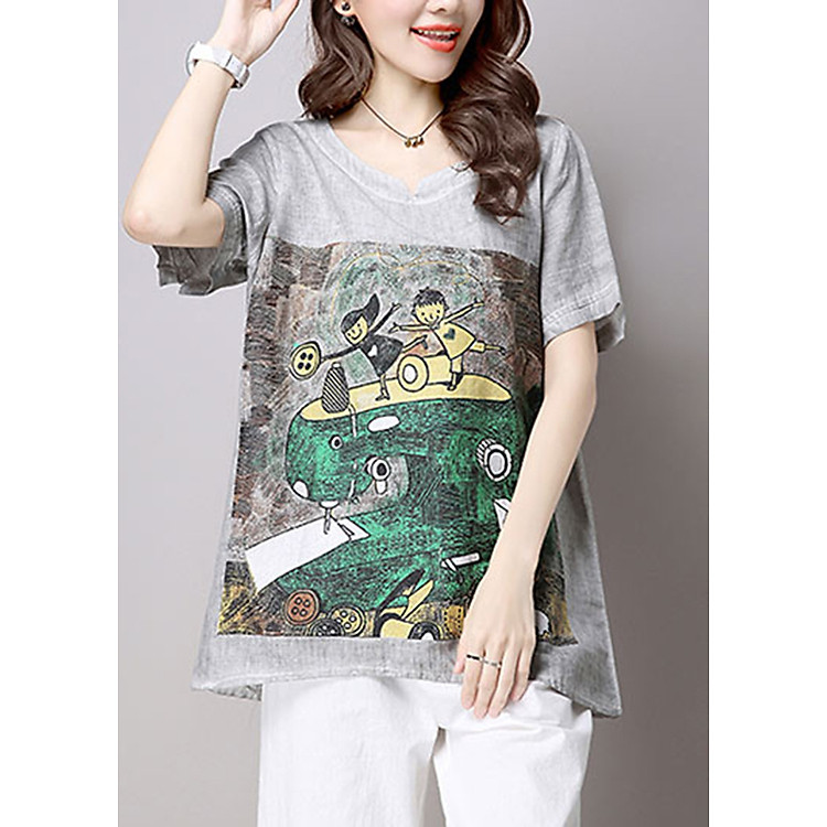Áo sơ mi nữ oversize họa tiết OVER02