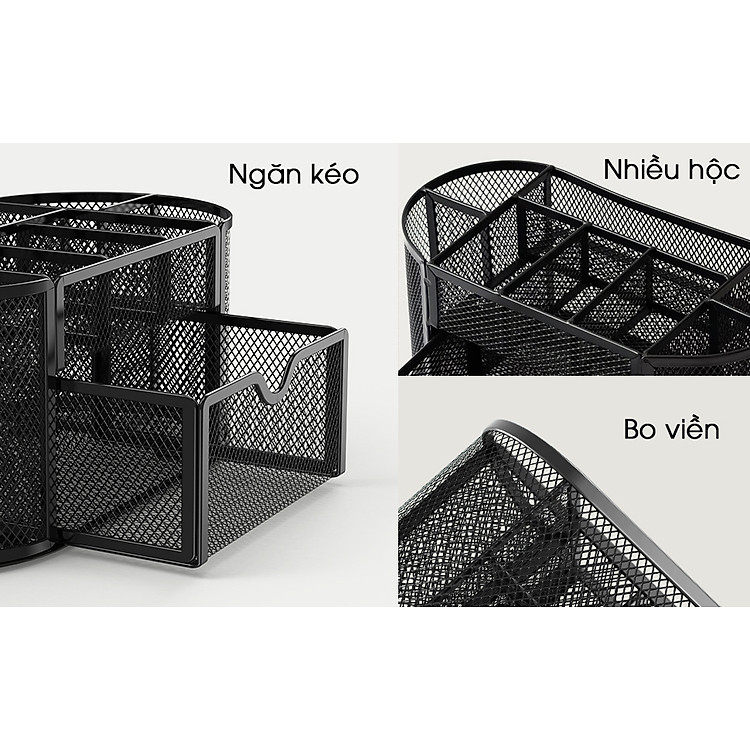 Hộp Khay Ống Đựng Cắm Bút Kim Loại Đen - Ảnh 6