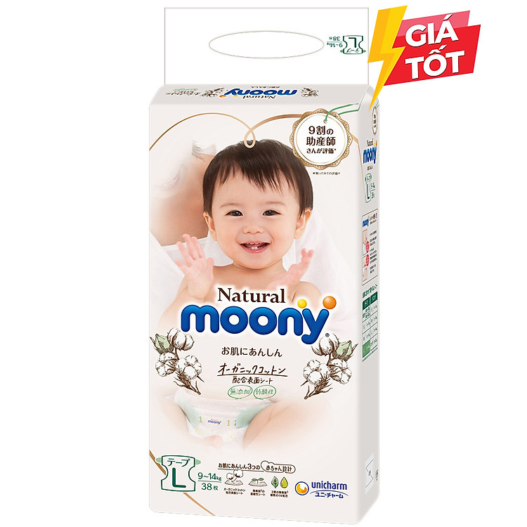 Bỉm Tã dán Moony Natural size L Chính hãng Ưu đãi