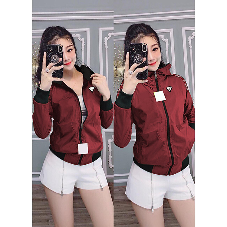 Áo Khoác Dù Nữ Dài Tay Nón Rời Thời Trang
