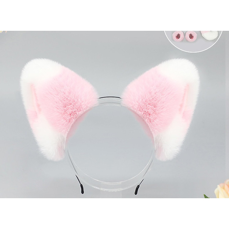 Bờm tóc tai mèo lông mềm tai 2 màu xinh xắn, phụ kiện cosplay sang chảnh, cài tóc tai cáo