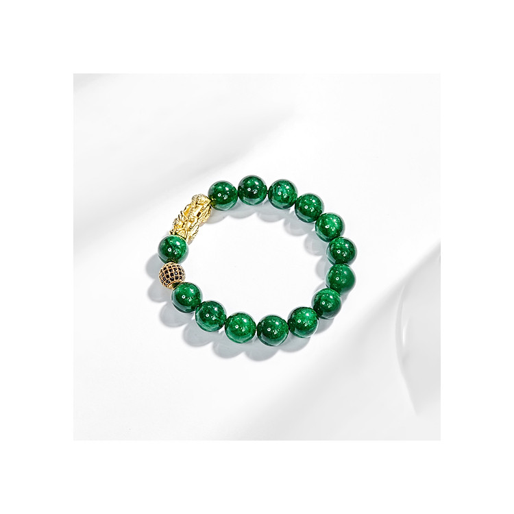 Vòng Tay Nam Đá Thiên Nhiên Phối Charm Tỳ Hưu Bạc Mạ Vàng 24K 12mm - Ngọc Quý Gemstơnes