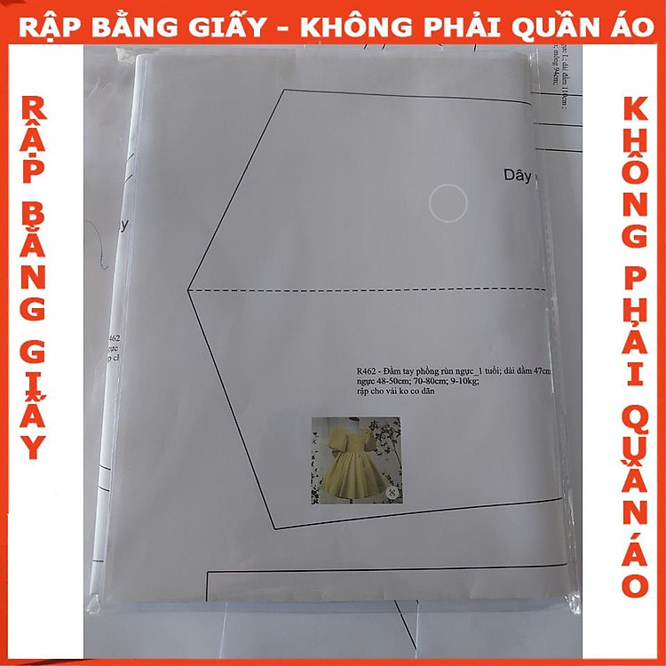 Rập Giấy A0 Đầm Cổ Vuông Tay Phồng R462 - Bản Vẽ - Ảnh 2