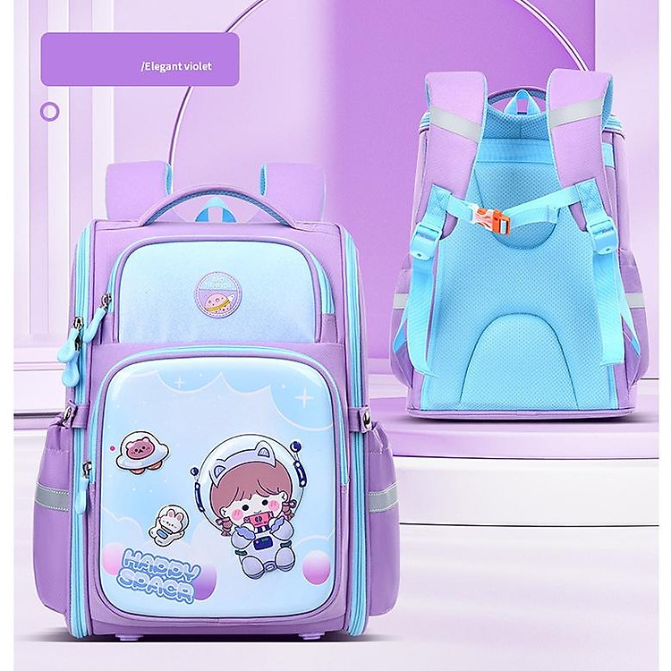 Balo chống gù cho bé đi học tiểu học form hộp đứng nhiều ngăn vải Oxford cao cấp BF18-138L